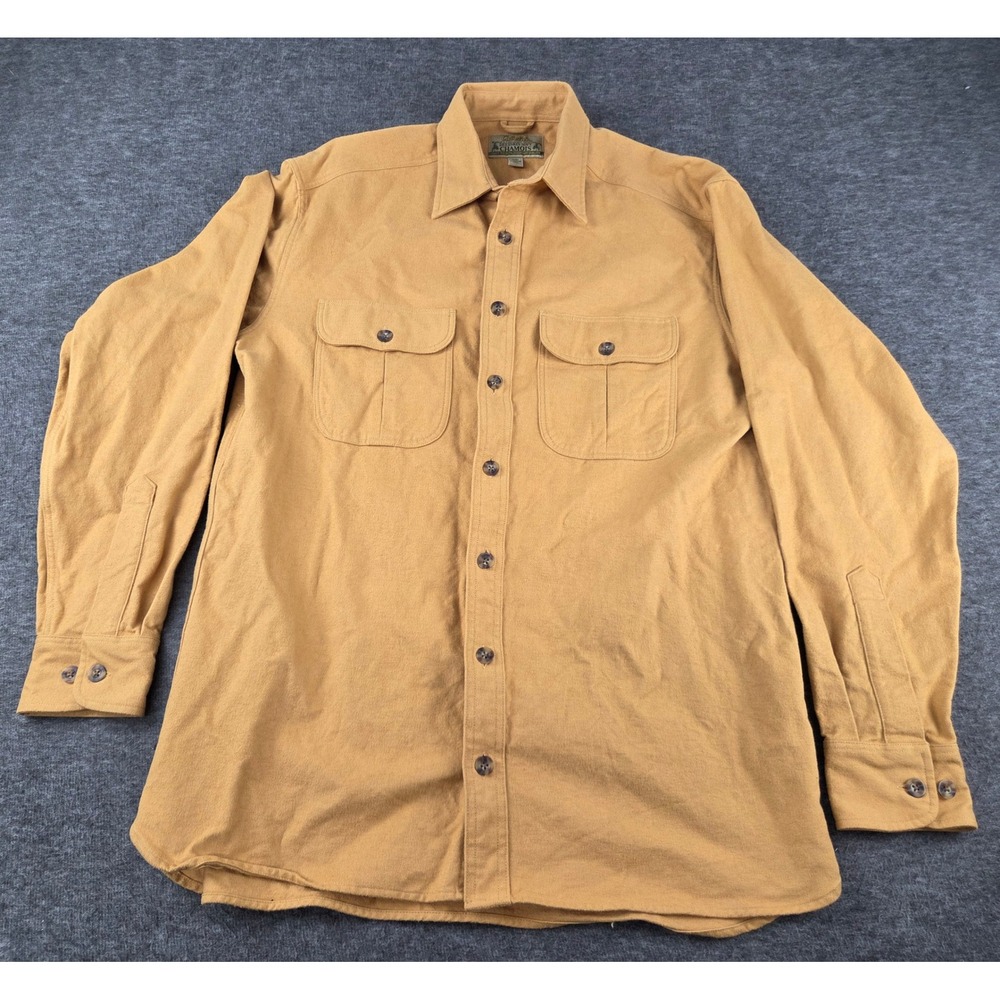 Cabelas Button Down Men M Tall Yellow Chamois Shirt Heavy Weight Deerskin Soft